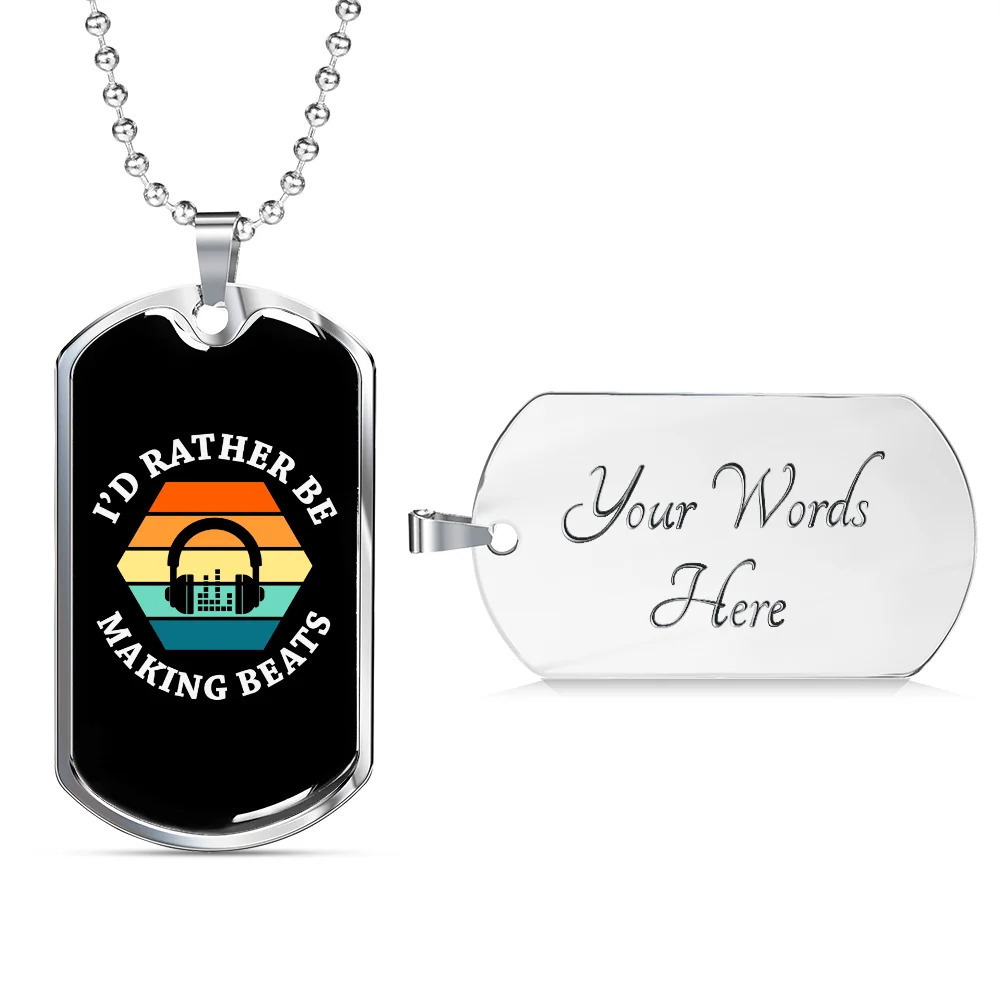 Musician Necklace Making Beats Personalized Engraved Silver Dog Tag Necklace Cu